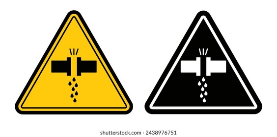 Sicherheitswarnung bei Leckgefahr. Vorsicht bei Wasser- oder Chemikalienverschüttungen. Leckwarnzeichen