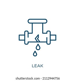 Lecksymbol. Dünne Linien-Leck-Umriss-Symbol einzeln auf weißem Hintergrund. Leckzeichen der Linie, Symbol für Web und Mobile