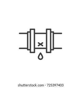 Leak in a pipe line icon, outline vector sign, linear style pictogram isolated on white. Symbol, logo illustration. Editable stroke