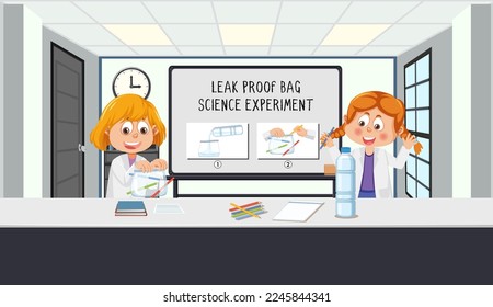 Ilustración del experimento de ciencia de bolsas de prueba de fugas