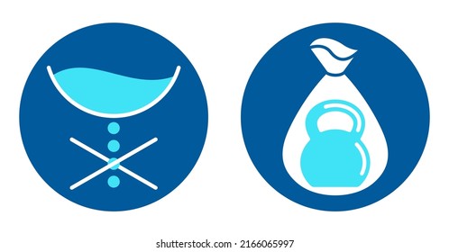 Leak Protection And Extra Strength Properties Of Plastic Bags For Heavy And Wet Trash. Or Other Purposes. Flat Icons With Drop And Weight