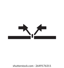 Leak sealant icon with a cracking surface and arrows showing repair for waterproof sealing and crack filling maintenance product vector solid glyph icon