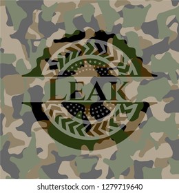 Leak written on a camo texture