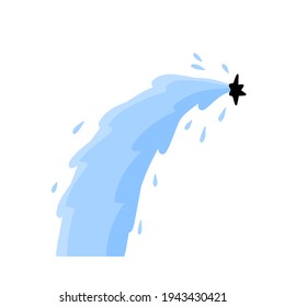 Leakage of water. Hole and damage. Flooding and the flow of blue liquid. Stream, drop with splashes and hole. Flat illustration. Crack in wall