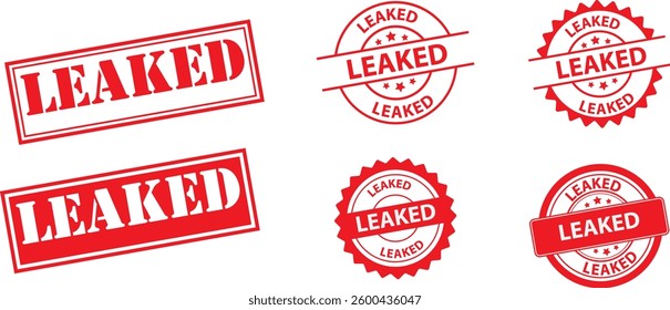 leaked red rubber stamp  label isolated on white