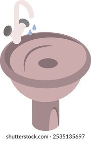 Leaked washbasin faucet isometric concept, Plumbing and Sanitary Work Fix vector color icon design, repair maintenance services symbol, Home remodeling sign, Building and construction illustration