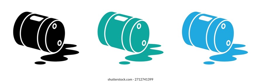 Icono de barril con fugas que representa un derrame químico de desechos peligrosos y la contaminación ambiental de una sustancia tóxica que crea un desastre ecológico