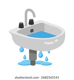 Leck Bad Waschbecken flach 2d Stil Vektor, gebrochen Waschbecken Konzept