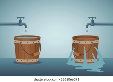 leaking bucket. Contrast between business. Vector illustration.