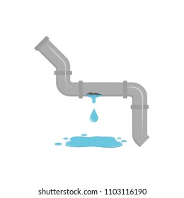 Leaking pipe with flowing water vector illustration