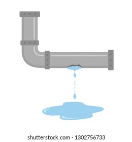 Leaking pipe with flowing water vector illustration