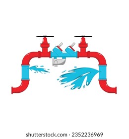 Leaking pipe with flowing water vector illustration 1