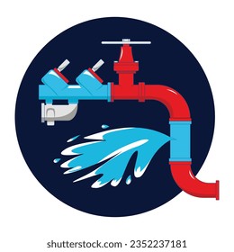 Leaking pipe with flowing water vector illustration 2