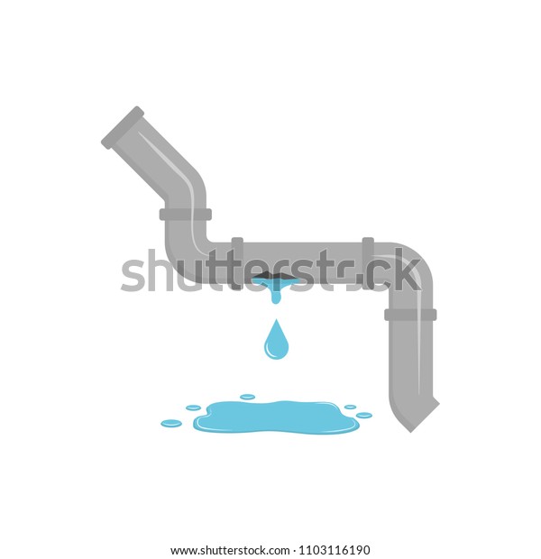Leaking pipe\
with flowing water vector\
illustration
