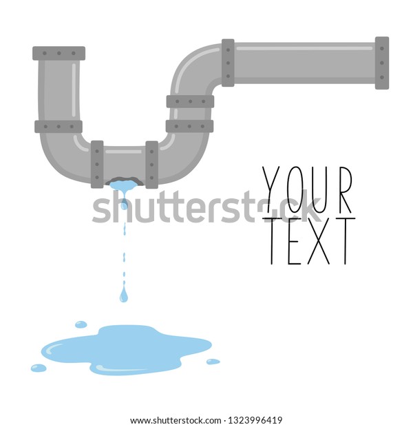 Leaking pipe with flowing water vector illustration.\
There is space for\
text