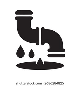 Icono de tubería con goteo de agua que representa un problema de plomería, daño a la propiedad y necesidad urgente de mantenimiento y reparación profesional