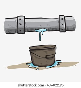 Leaking Pipe And Water Drop In A Bucket