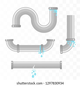 Leaking pipes. Broken pipeline. Vector illustration