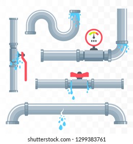 Leaking Pipes. Broken Pipeline. Vector Illustration