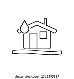 Leaking roof. House and water drop icon. Vector illustration. EPS 10.
