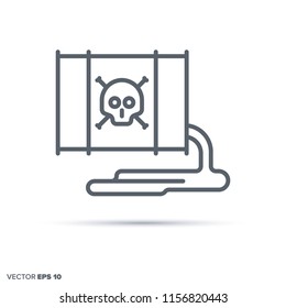 Icono de la línea vectorial de cañón de residuos tóxicos. Símbolo de daño ambiental.