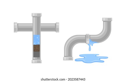 Auslaufwasserleitung und beschädigter Vectorsatz