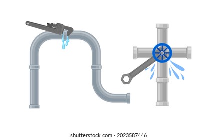 Auslaufwasserleitung und beschädigter Vectorsatz