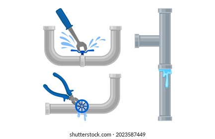 Fugas de tubería de agua y daños en el conjunto de vectores de estanqueidad de goteo