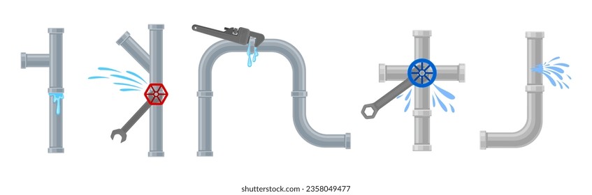 Auslaufwasserleitung und beschädigter Vectorsatz