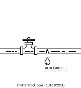 Leaking water pipes. Broken pipeline with leakage, dripping fittings. Vector illustration