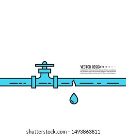 Wasserrohrleitungen laufen. Durchbrochene Pipeline mit Leckage, Tröpfchenbeschläge. Vektorillustration