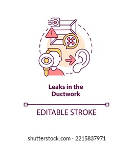 Leaks in ductwork concept icon. Poor house insulation. Draughts proof. Vent system abstract idea thin line illustration. Isolated outline drawing. Editable stroke. Arial, Myriad Pro-Bold fonts used