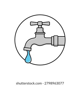 Leaky Faucet with Dripping Water vector icon. Dripping Faucet Water Leak illustration.