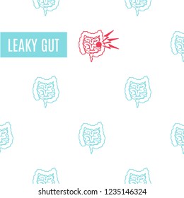 Leaky gut awareness poster. Medical pattern of healthy intestines and one affected by the digestive condition. Human body organ IBD disorder. Vector illustration. 