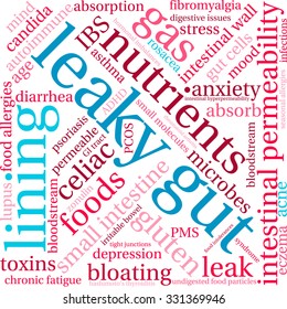Leaky Gut word cloud on a white background. 
