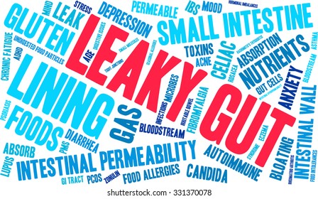 Leaky Gut word cloud on a white background. 
