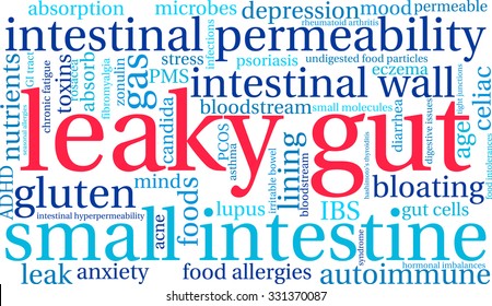 Leaky Gut word cloud on a white background. 