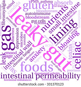 Leaky Gut word cloud on a white background. 