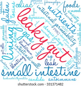 Leaky Gut word cloud on a white background. 