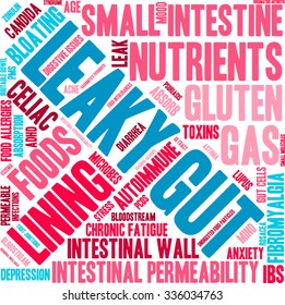 Leaky Gut word cloud on a white background. 