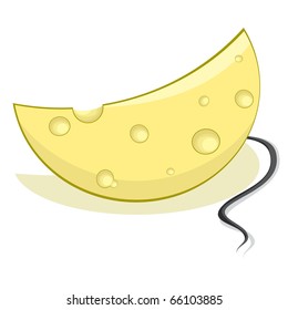 leaky piece of cheese and the mouse tail. Vector illustration