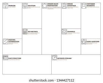 Lean canvas vector illustration. Business plan presentation blank template table. Alternative and effective tool for entrepreneurs. Simple method that helps deconstruct idea into its key assumptions. svg