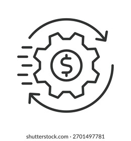 Ícone magro no design de linha. magro, processo, ágil, eficiência, melhoria, otimização, fluxo de trabalho no vetor de fundo branco. Ícone de traçado editável de lean manufacturing