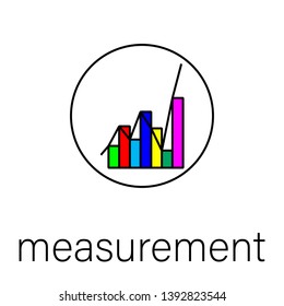Lean manufacturing flat icon with illustration of areas of lean manufacturing. vector. with word "measurement"