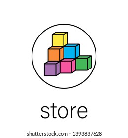 Lean manufacturing flat icon with illustration of areas of lean manufacturing. vector. with word "store", color