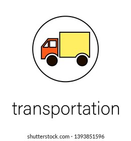 Lean manufacturing flat icon with illustration of areas of lean manufacturing. vector. with word "transportation"