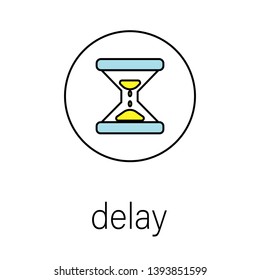 Lean manufacturing flat icon with illustration of areas of lean manufacturing. vector. with word "delay"