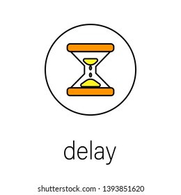Lean manufacturing flat icon with illustration of areas of lean manufacturing. vector. with word "delay"