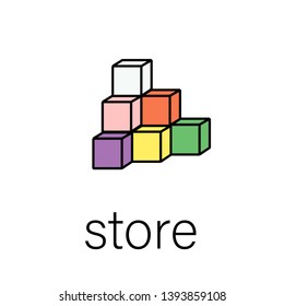 Lean manufacturing flat icon with illustration of areas of lean manufacturing. vector. with word "store", color