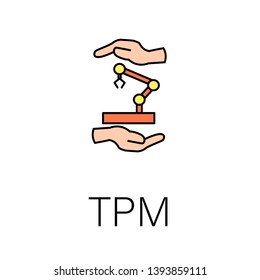 Lean manufacturing flat icon with illustration of areas of lean manufacturing. vector. with abbreviation TPM means TOTAL PRODUCTIVE MAINTENANCE
